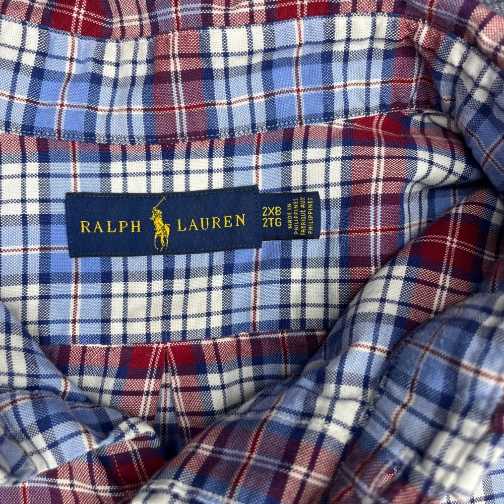 Polo Ralph Lauren Plaid Button Down Shirt Mens 2XB Blue Red Long Sleeve Big Tall